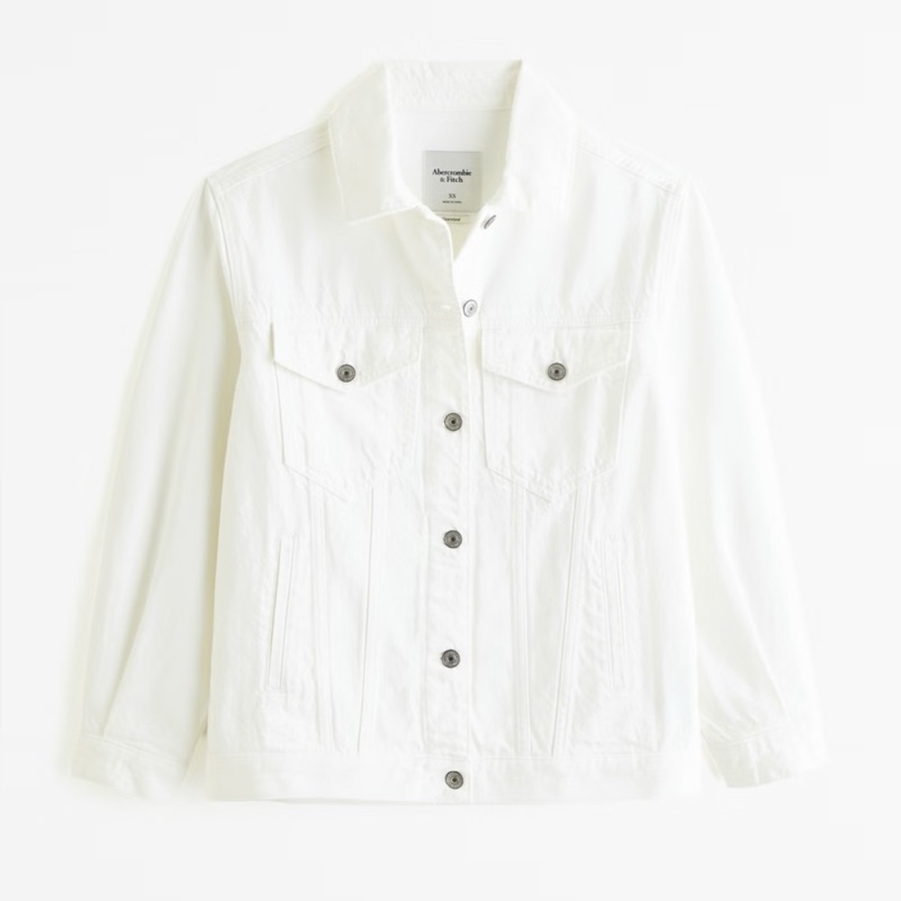 Abercrombie Oversized White Denim Trucker Jacket NWT